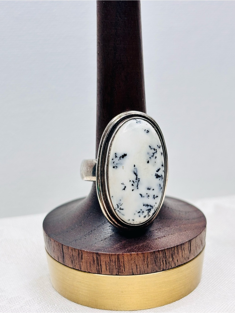 Large Dendritic Opal Ring Vintage Unisex Genuine 925 Sterling Size 10.25